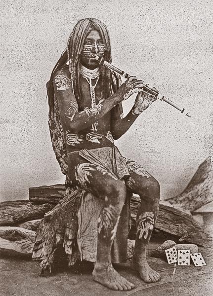 Courting His SweetheartIn the Yuma tradition, young men courted sweethearts by playing the flute. Isaiah West Taber photographed this Yuma musician from Arizona in San Francisco, California, circa 1885.– Courtesy Library of Congress –