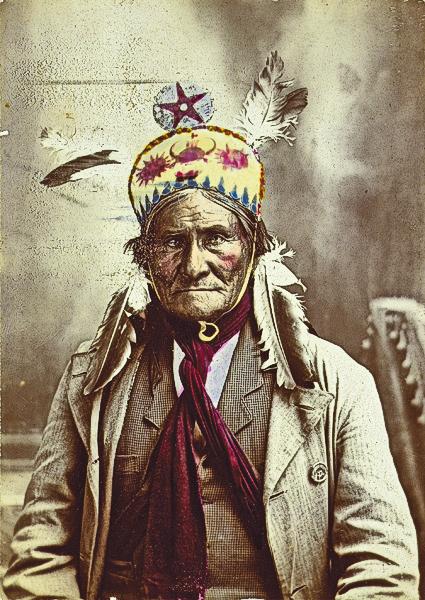 Tamed TigerGeronimo, whom Gen. Nelson Miles named the Human Tiger, looks tamed and subdued in this photograph. A similar photo of him in painted headgear introduced his autobiography, published in 1906.– Courtesy Library of Congress –