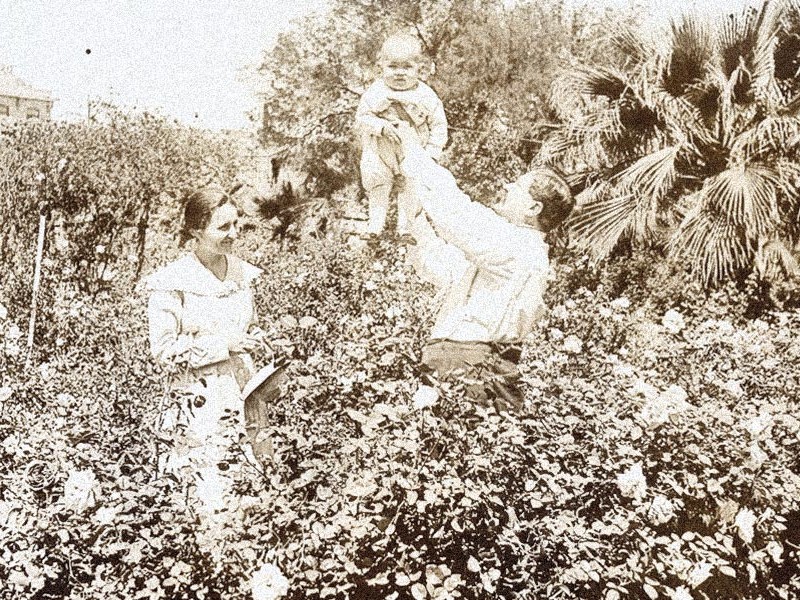 Pioneer Eugene Frances Sanguinetti holding daughter Rosemarie with wife Lilah
