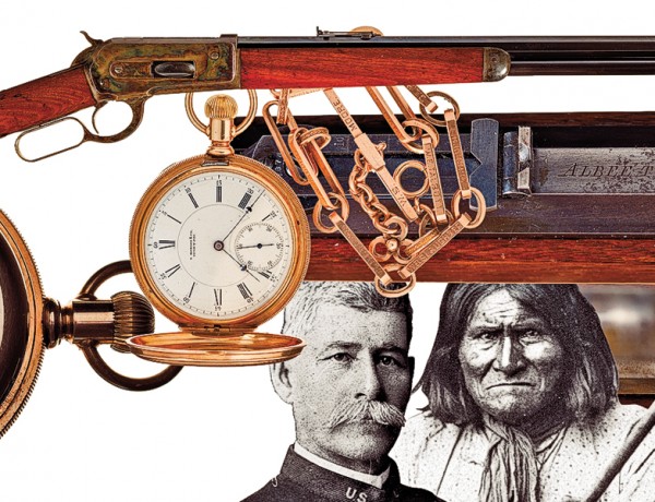 This August, 130 years ago, Capt. Henry  W. Lawton (at left), ably assisted by troops and 
ambassador Lt. Charles Gatewood, convinced Apache leader Geronimo (at right) to end his reign of terror. Lawton’s prize for capturing Geronimo broke the world record for a single firearm sold at auction. The Model 1886 Winchester was accompanied by a presentation pocket watch.
 – Courtesy Rock Island Auction Company –