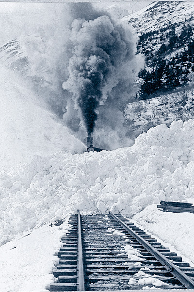 A Union Pacific train caught in a snowbound drift in Ogden, Utah, made the cover of Frank Leslie’s Illustrated Newspaper on February 17, 1872. Avalanches definitely stopped a train on its tracks! – Courtesy Library of Congress – 