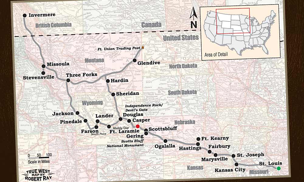 Map of Father Pierre De Smets trail across the region