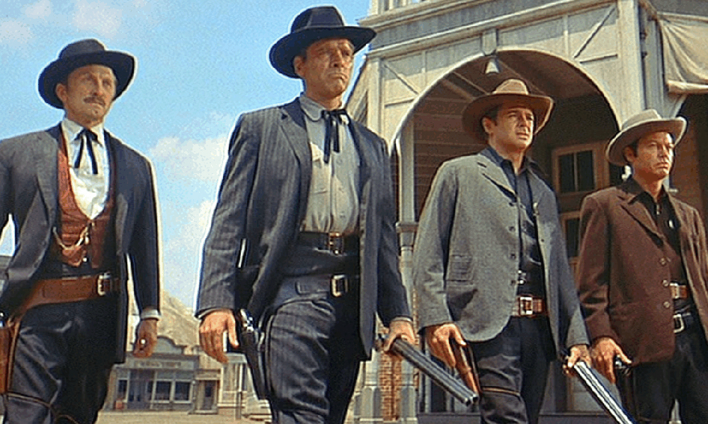 Deforest Kelley portraying Morgan Earp (far right) in 1957's Gunfight at the O.K. Corral