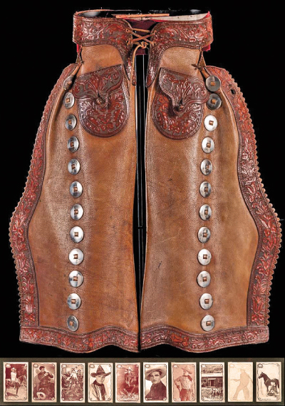Western movie actor Tom Mix’s personal batwing chaps and framed carnival cards topped the celebrity lots at the auction, with a $17,000 bid. 
